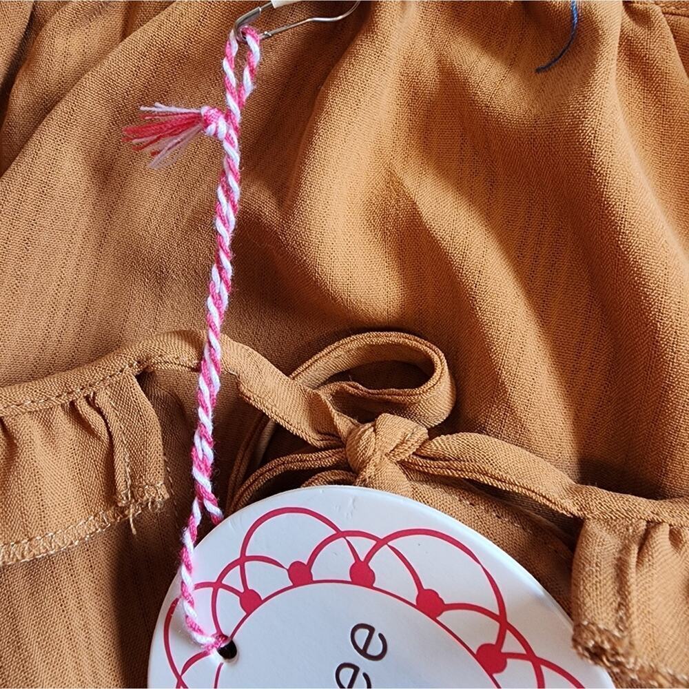 563 UMGEE CLAY TOP WITH TASSEL TIE LACE ACCENTS MUSTARD - Picture 7 of 7